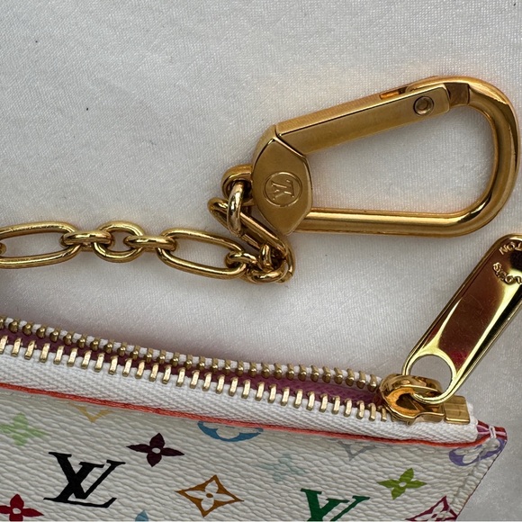 LOUIS VUITTON Monogram Multicolor Key Pouch Card Holder Coin Purse White Litchi - Picture 5 of 14